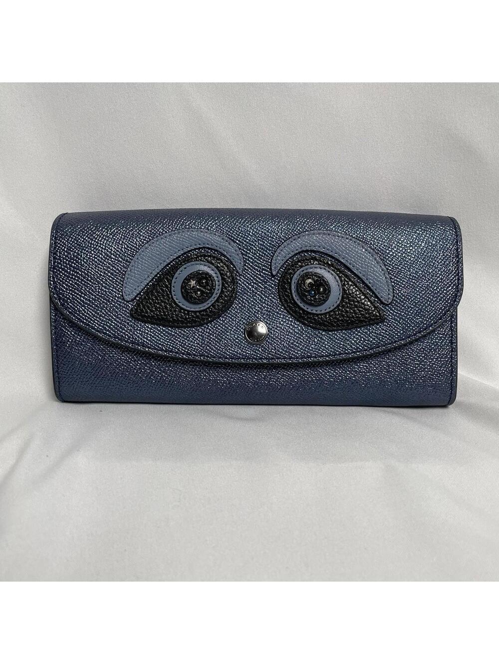 COACH Limited Edition Coach Bear Slim Envelope Wallet Blue Crossgrain Leather